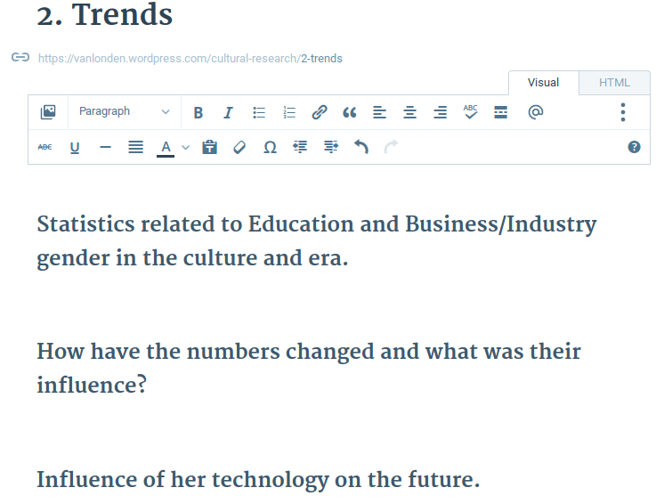 cultural research project trends page with subheadlines