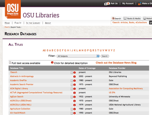 OSU Valley Library Database Search