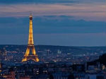 Night view of the Eiffel Tower in Paris, France