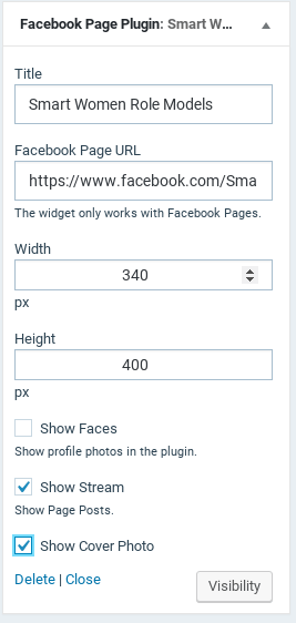 Fill in the Facebook Widget Fields.